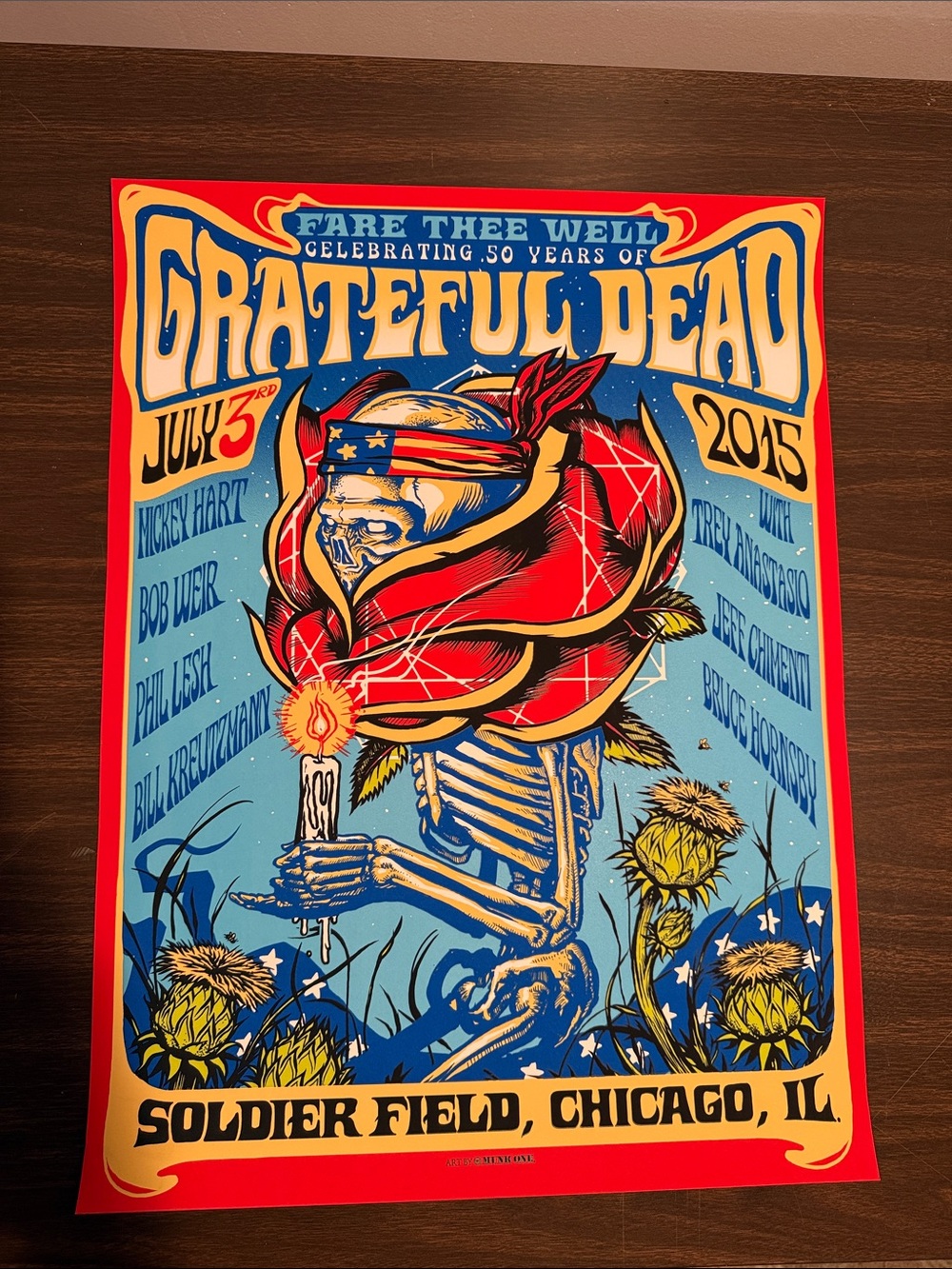 Grateful Dead Poster — Blue, Red & Yellow Psychedelic Skeleton